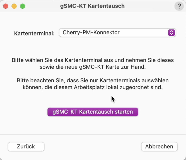 Auswahl Kartenterminal