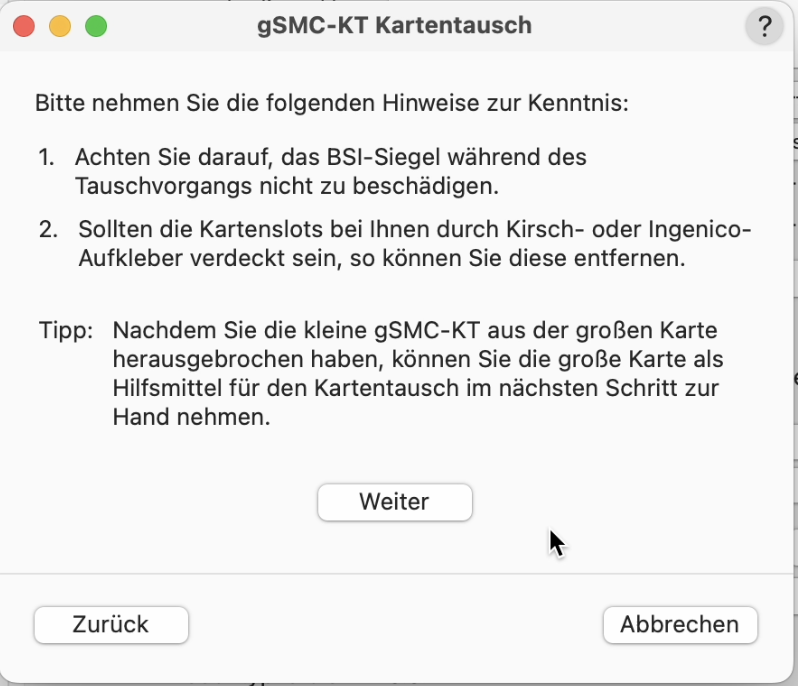 Hinweise gSMC KT Kartentausch