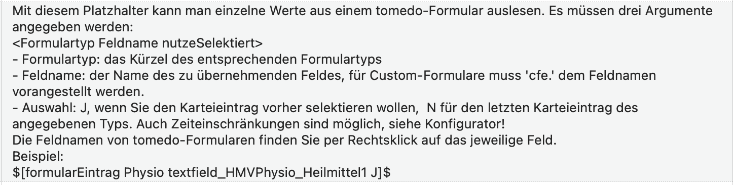 tomedo handbuch briefschreibung formulareintrag kommando informationen in kommandoliste