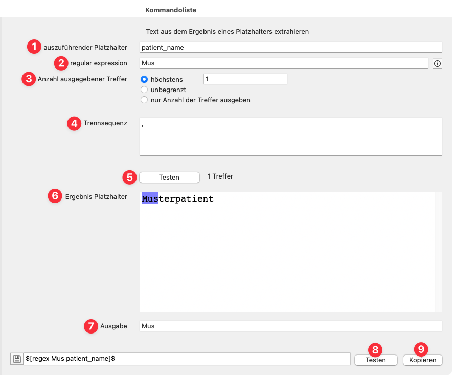 tomedo handbuch briefschreibung regex kommando konfigurator
