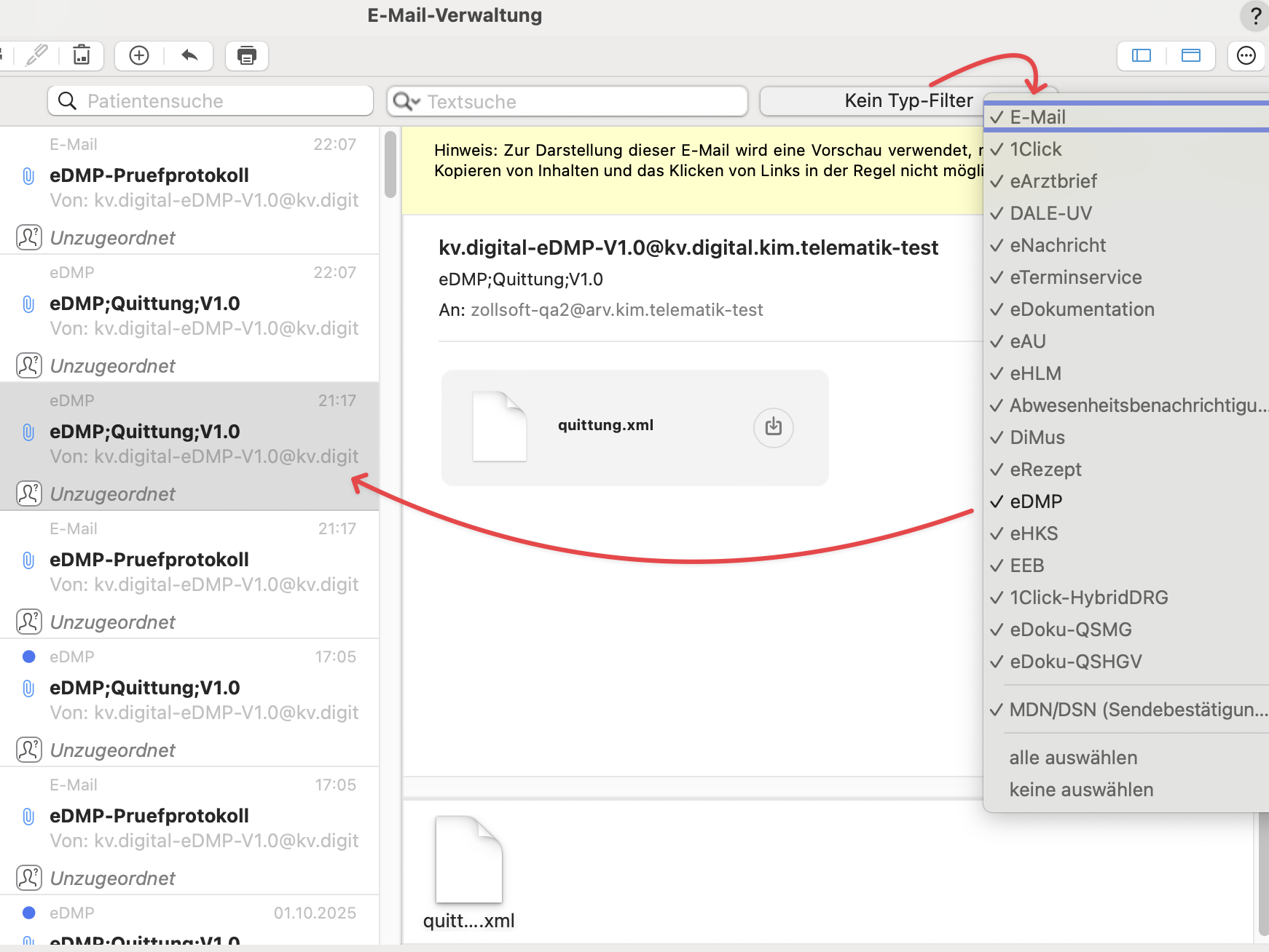 tomedo handbuch eDMP Email Typ