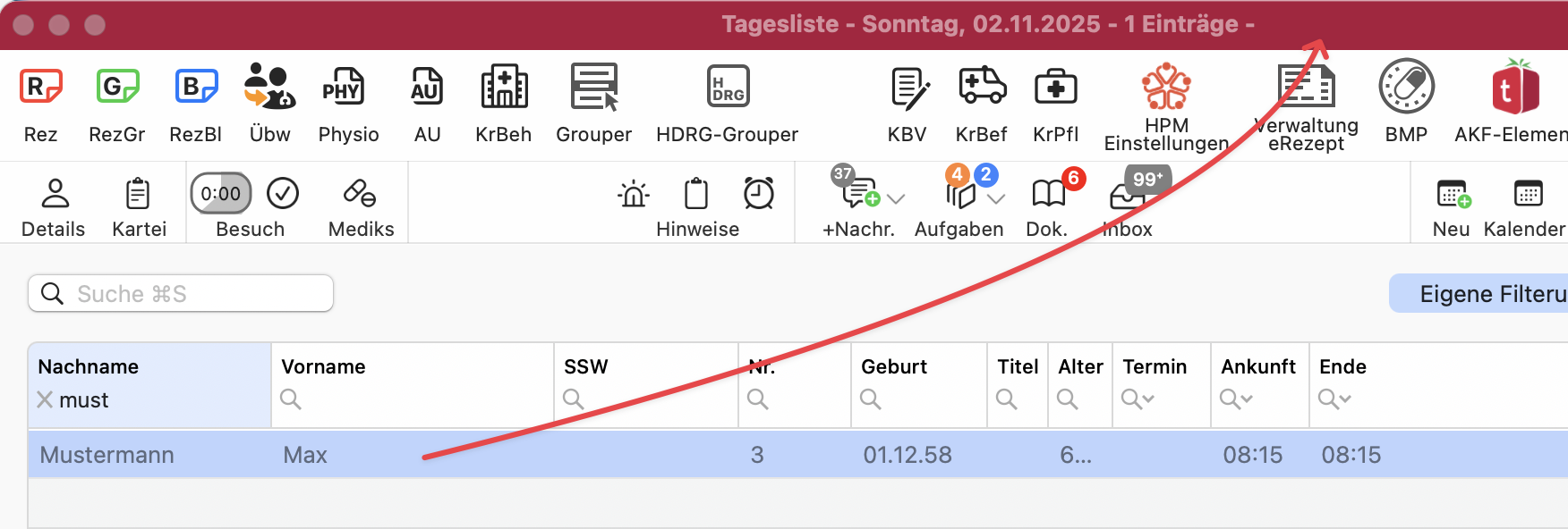 tomedo changelog 161 tagesliste titelzeile patient