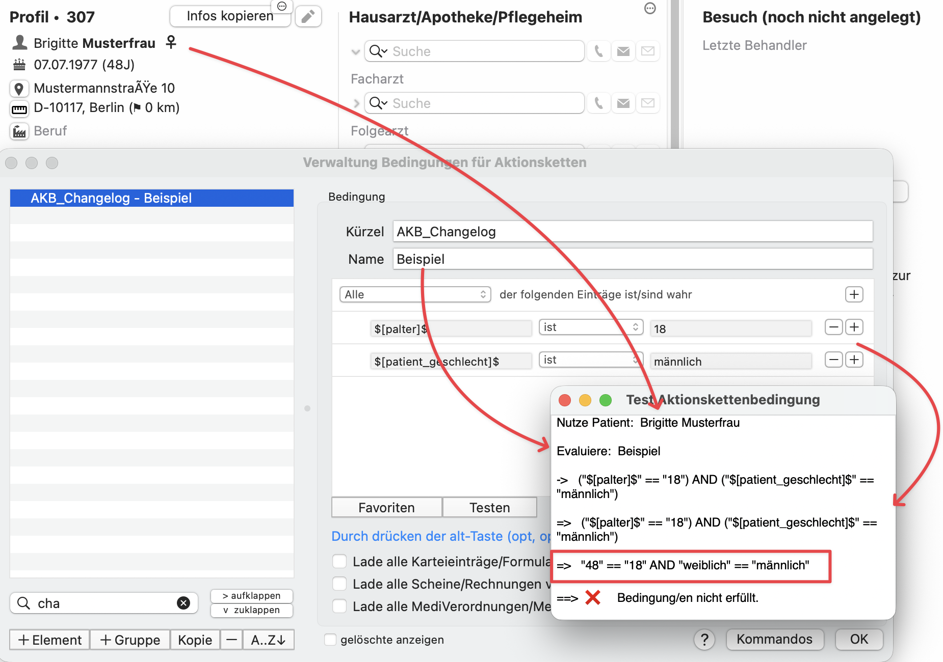 tomedo changelog aktionskettenbedingung testen