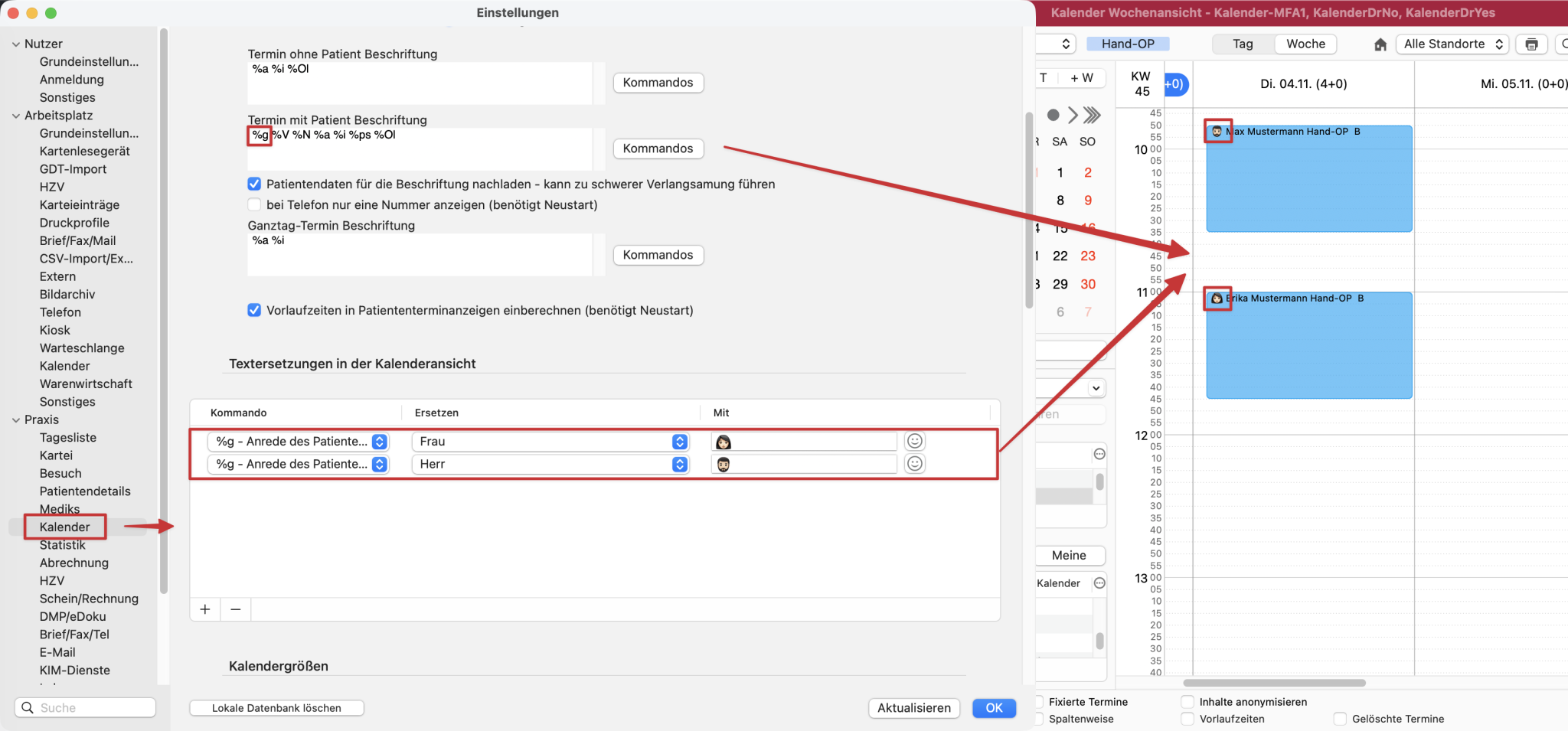 tomedo changelog kalender einstellungen terminbeschriftung textersetzung emojis kalenderfenster