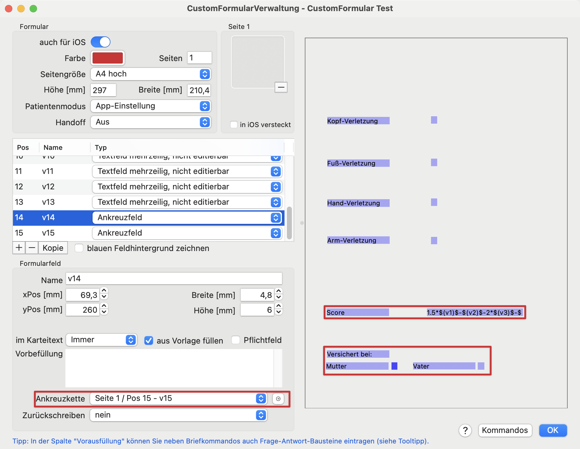 tomedo handbuch formulare customformulare ankreuzkette