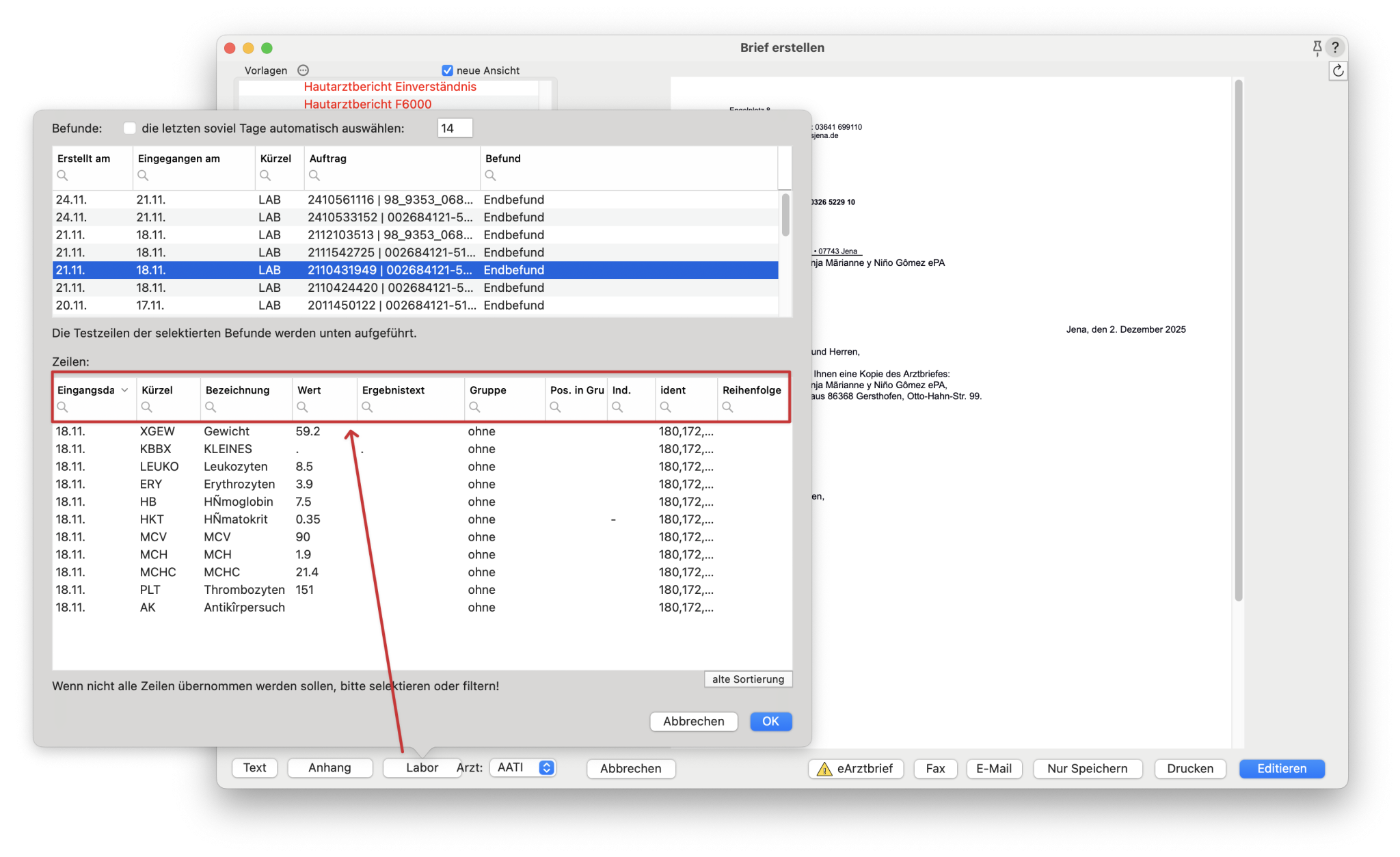tomedo changelgo 162 briefschreibung brief erstellen laborauswahl