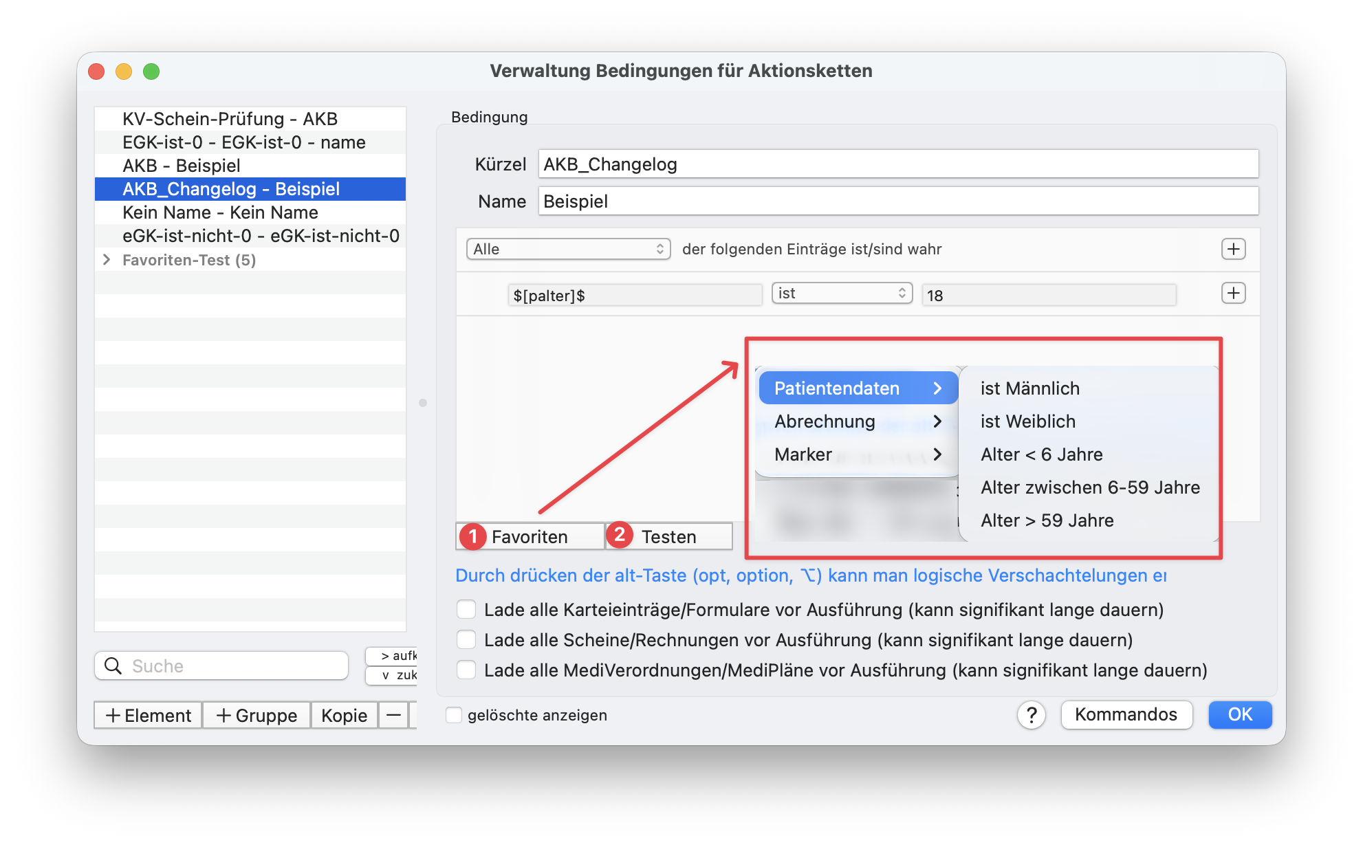 tomedo changelog 162 aktionskettenbedingungen favoriten testen