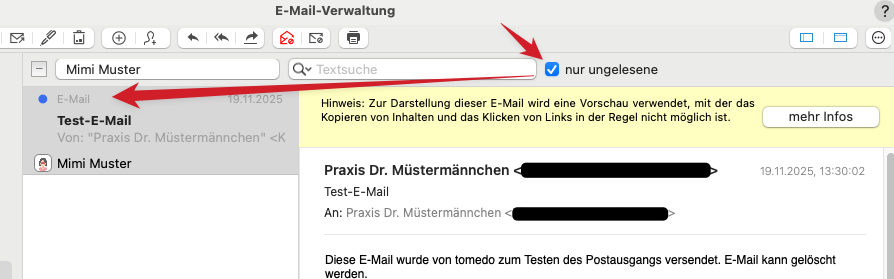 tomedo changelog 162 e mail ungelesene