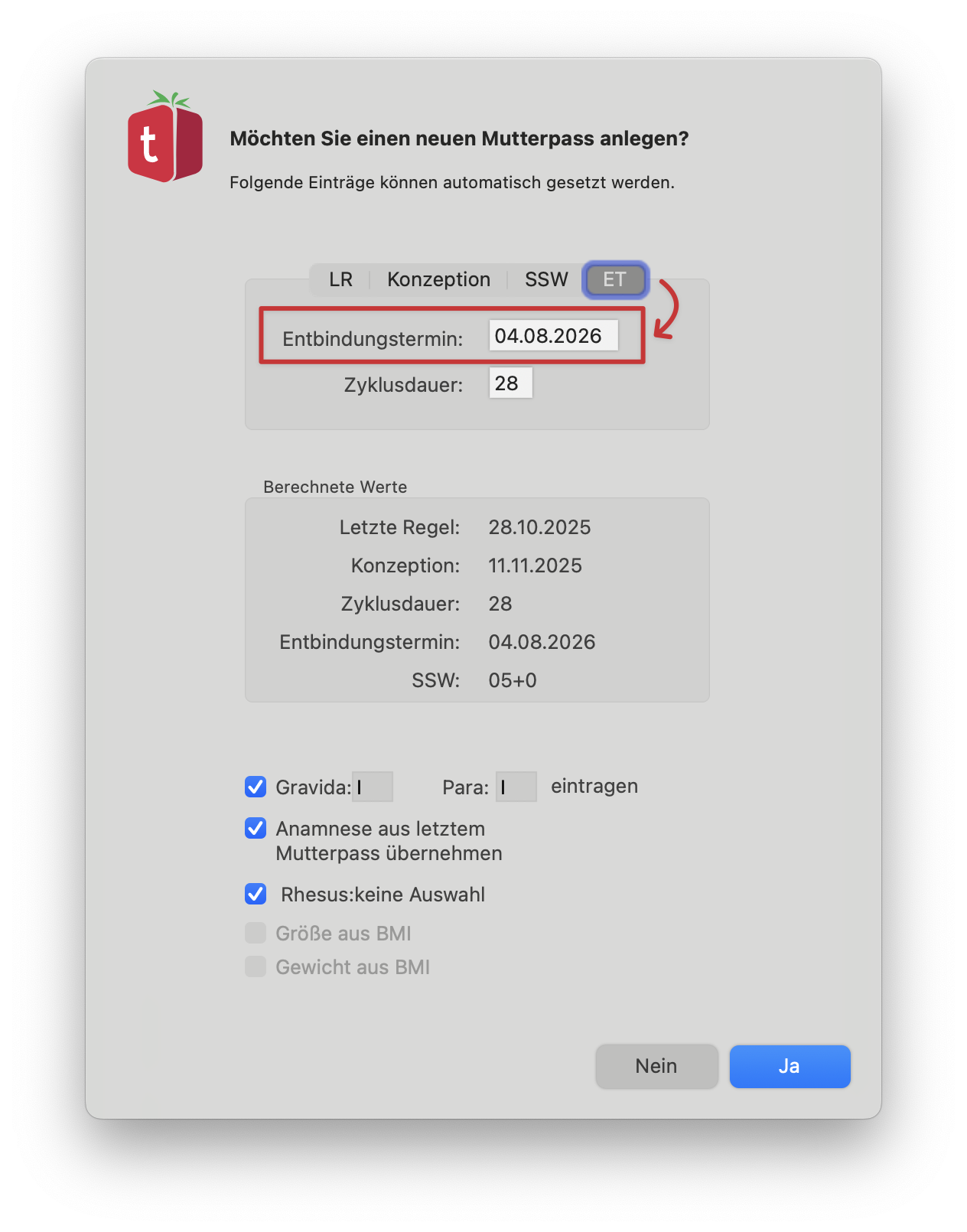 tomedo changelog 162 mutterpass anlegen et