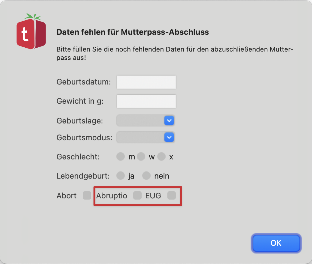 tomedo changelog 162 mutterpass beenden abruptio