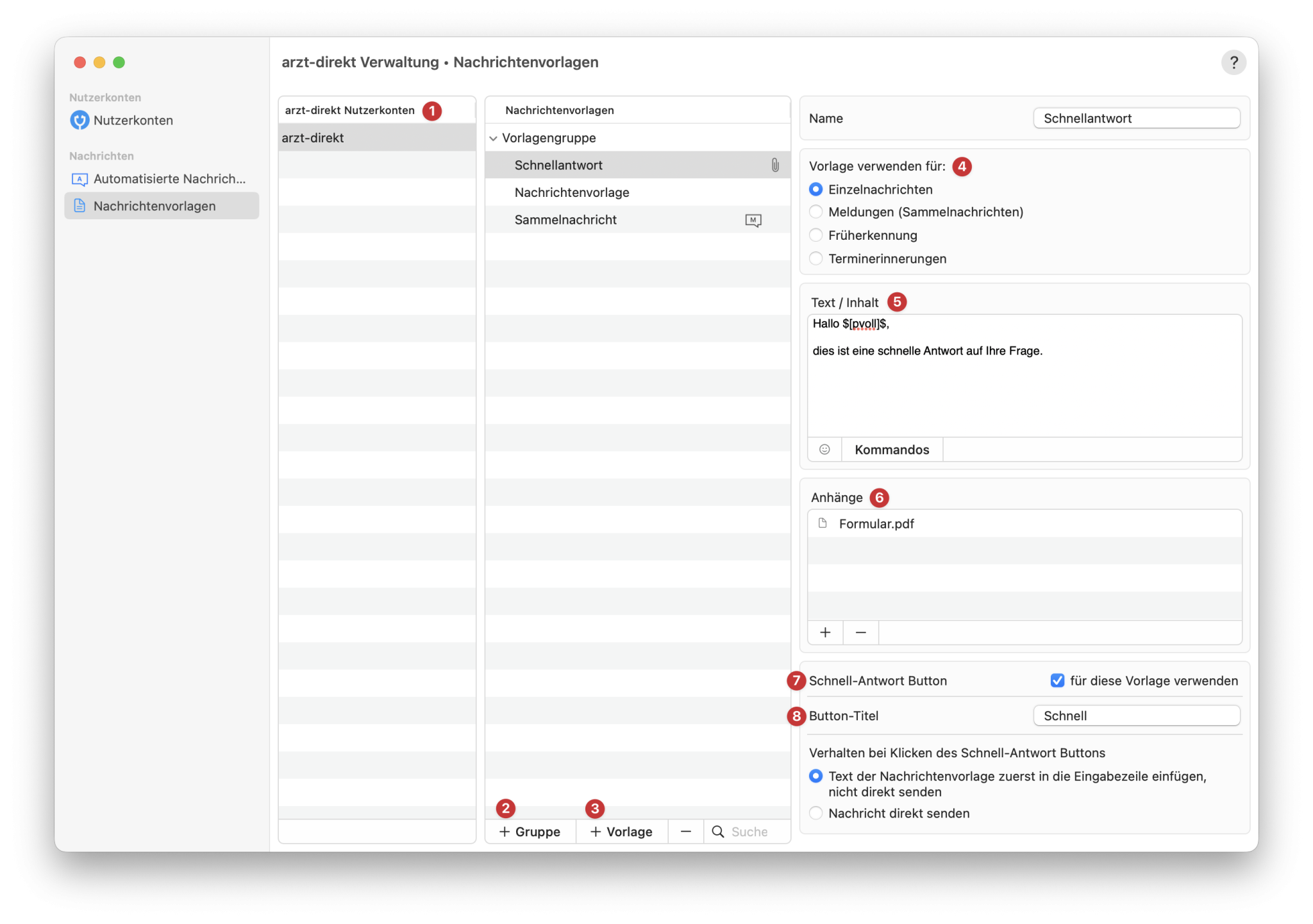 tomedo handbuch ad messenger vorlagen konfiguration