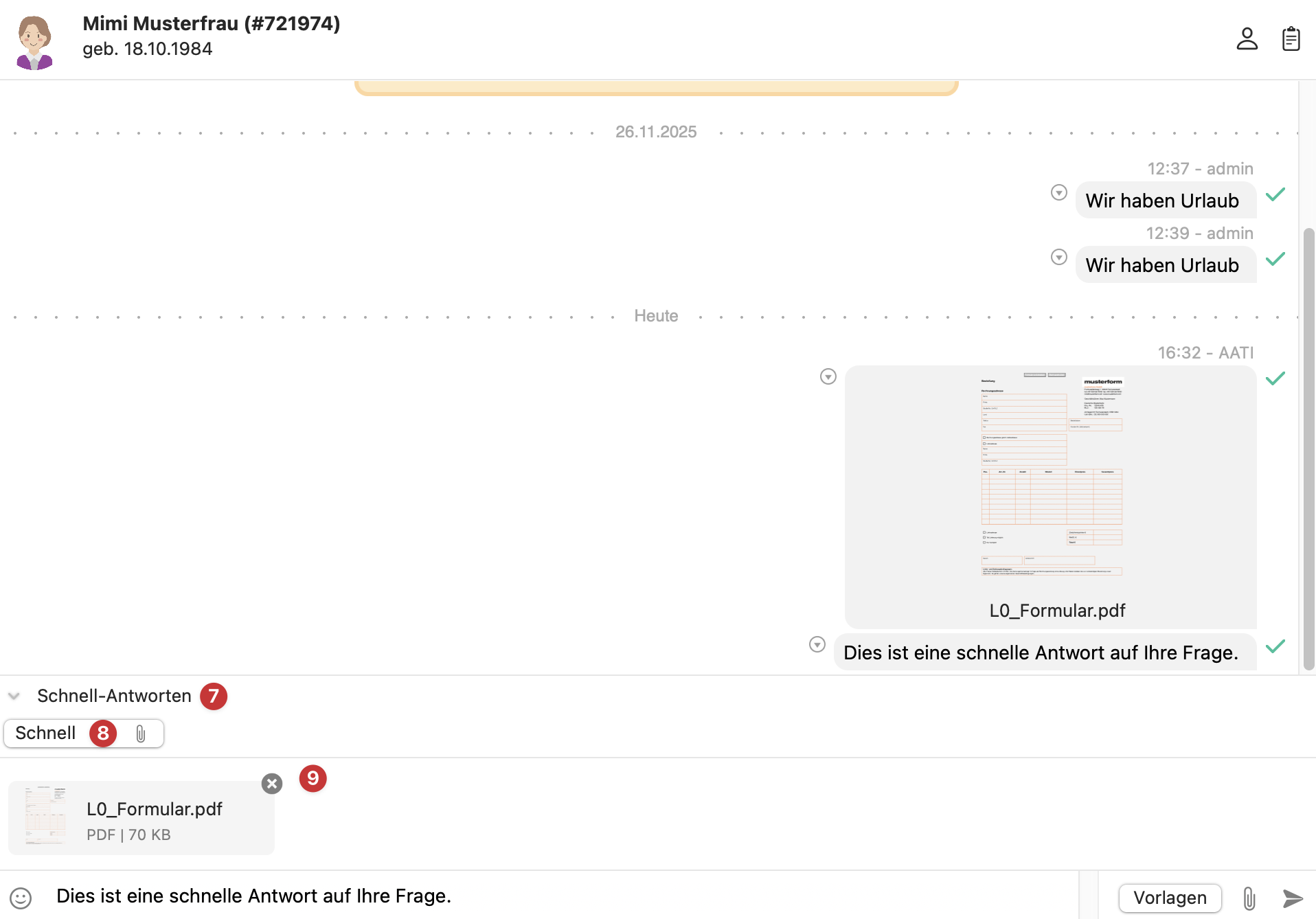 tomedo handbuch ad messenger vorlagen verwendung schnellantwort