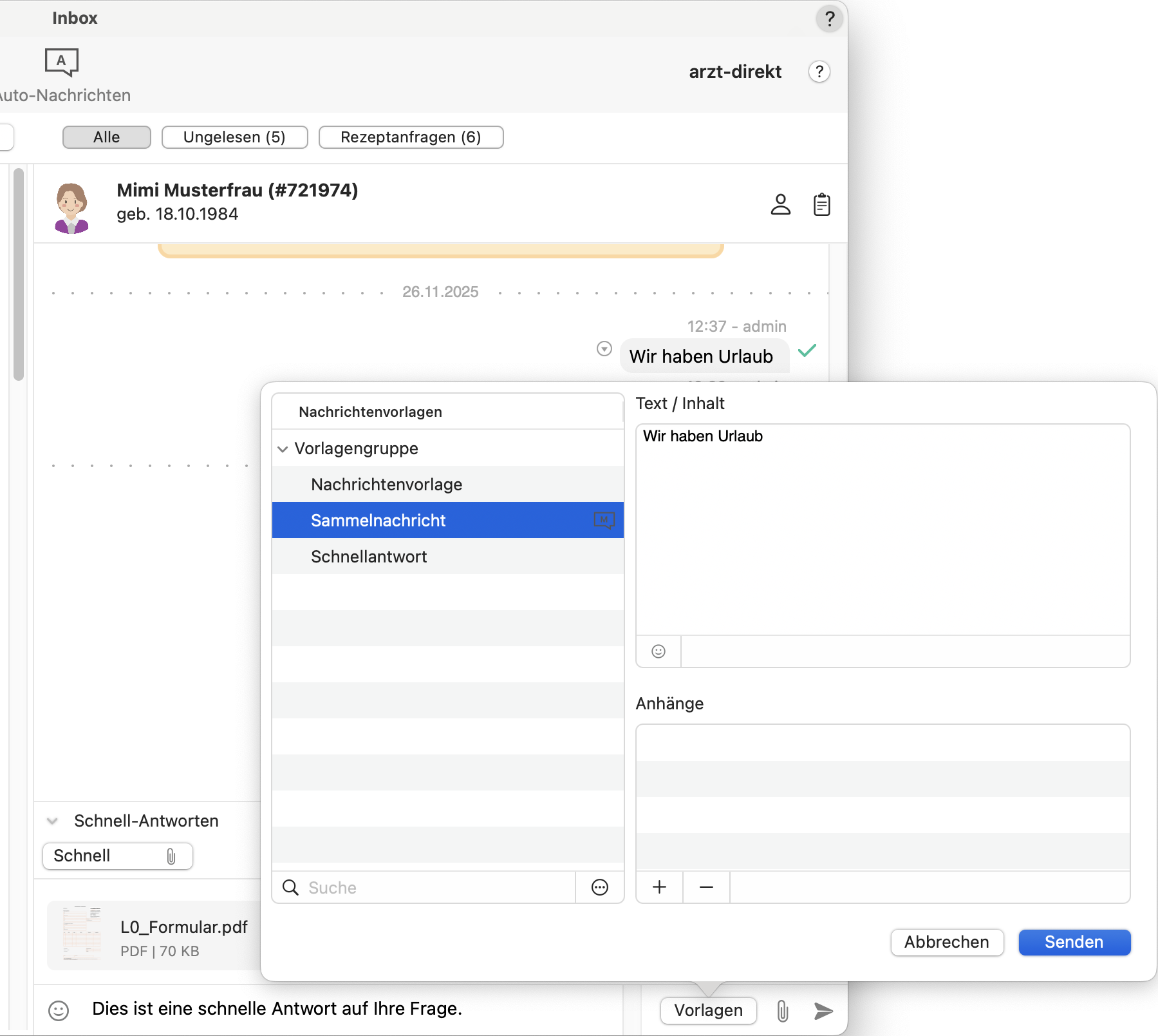 tomedo handbuch ad messenger vorlagen verwendung