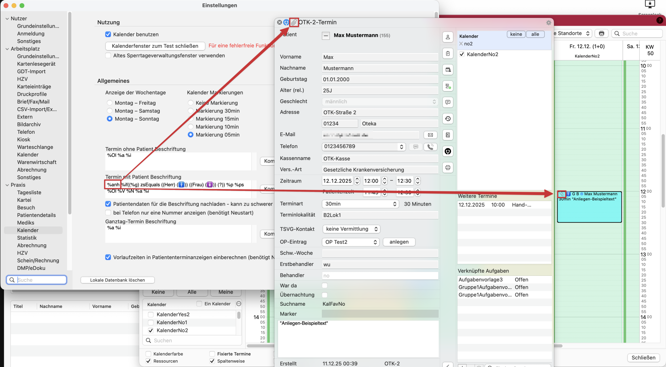 tomedo handbuch kalender einstellungen terminbeschriftungen kommando anhang scaled