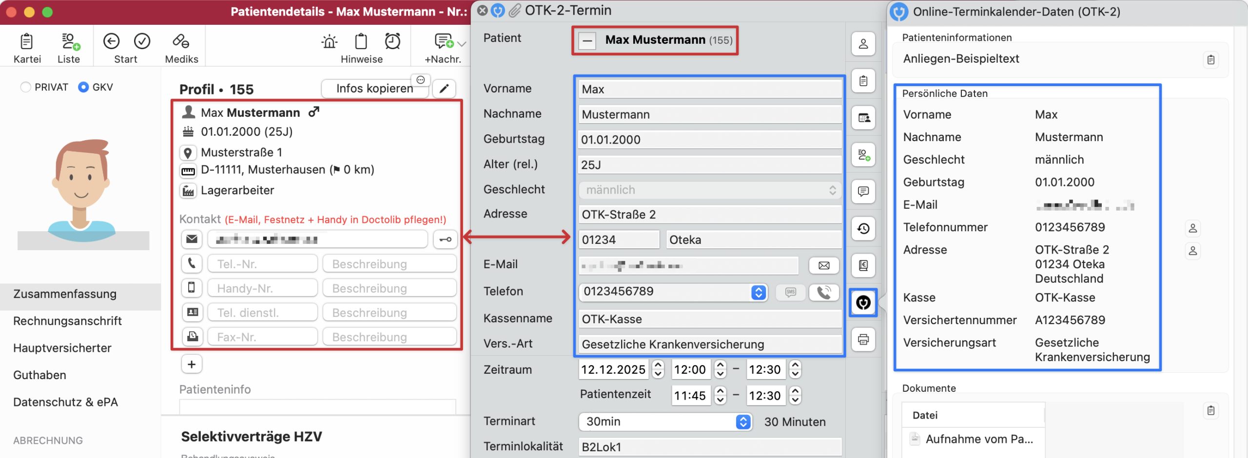 tomedo handbuch kalender termindetails popover otk daten vs bestandspatienten daten scaled