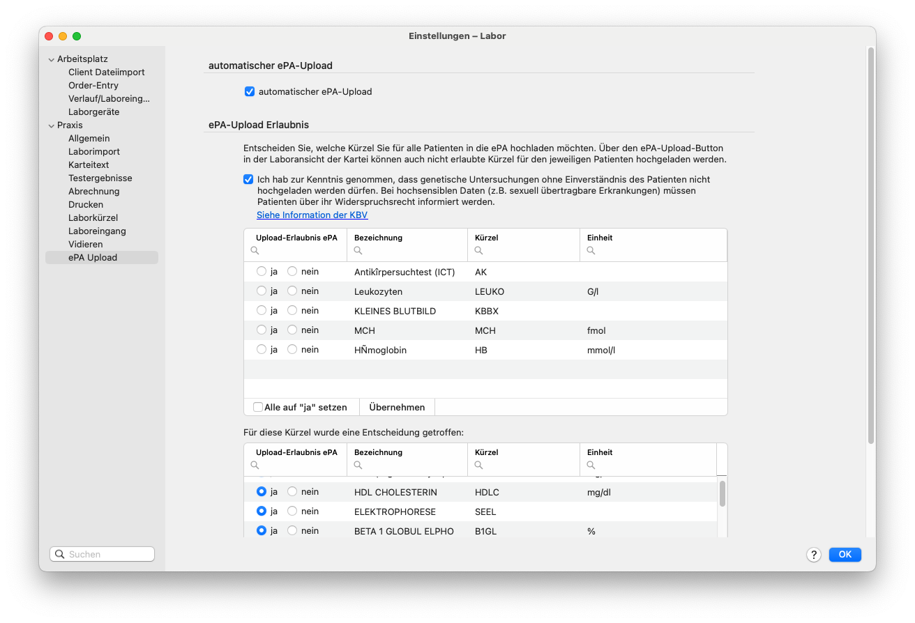 tomedo handbuch labor epa upload einstellungen kuerzel
