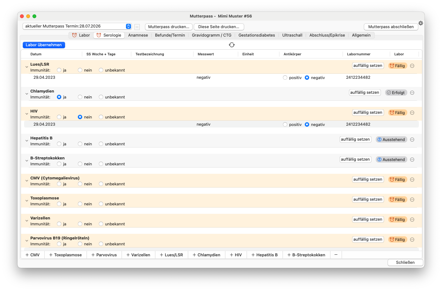 tomedo handbuch mutterpass serologie