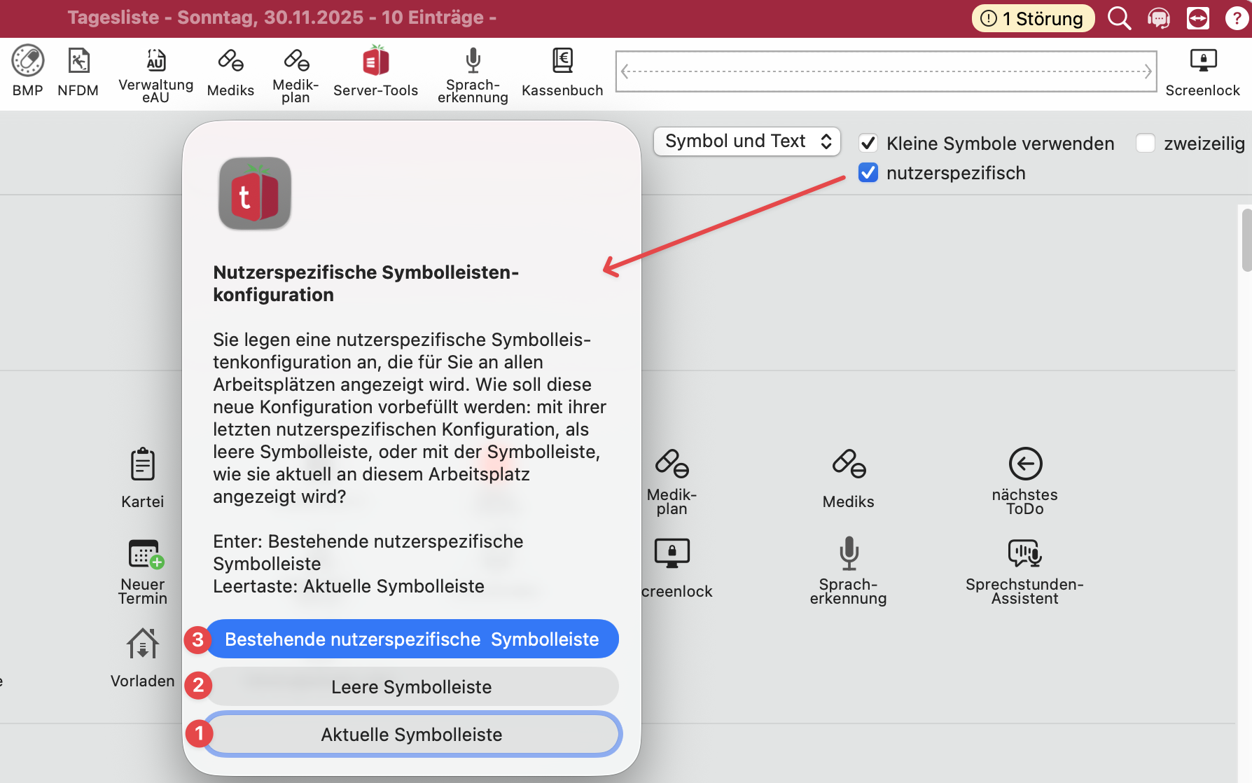 tomedo handbuch symbolleiste nutzerspezifisch