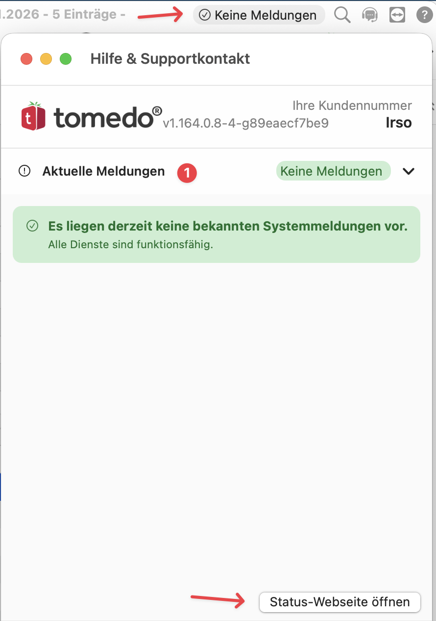 tomedo handbuch hilfe supportkontakt aktuelle meldungen