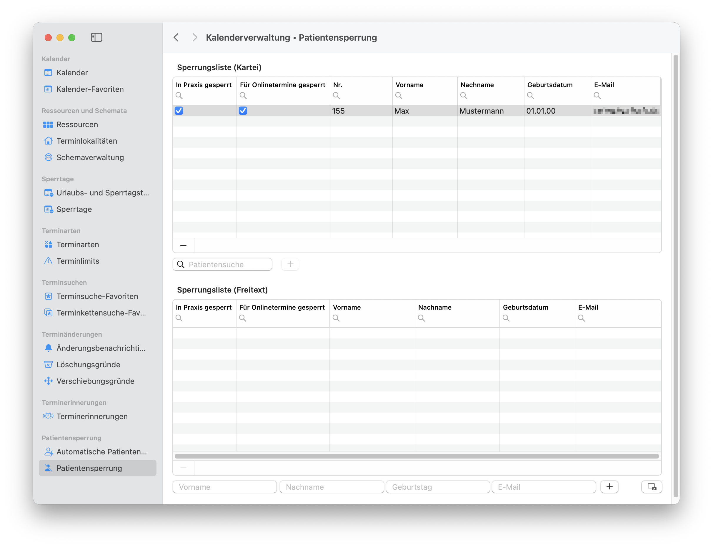tomedo handbuch kalender patientenverstoesse patientensperrung sperrliste