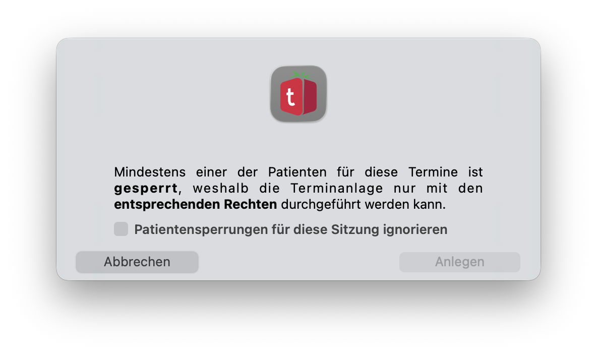 tomedo handbuch kalender patientenverstoesse patientensperrung terminanlage warnung dialog