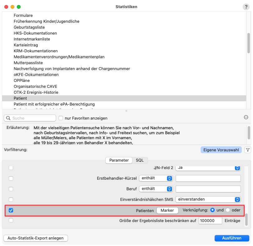 tomedo handbuch tagesliste automatisierung patientenmarker suchen in der Statistik v1 165