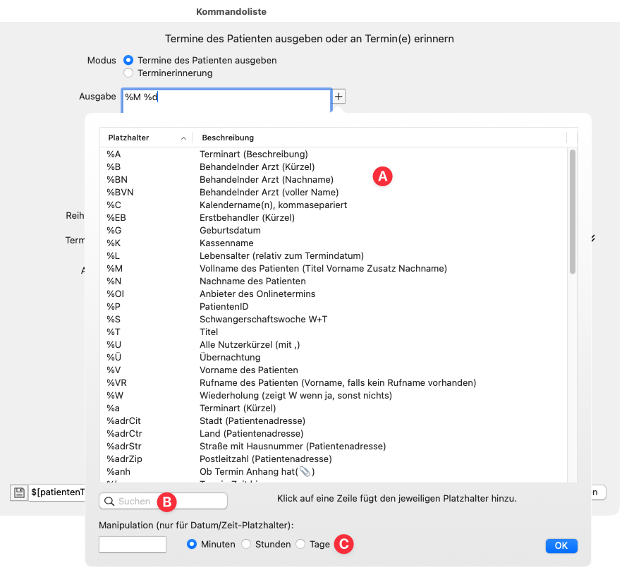 tomedo handbuch kommunikation mit aerzten patienten briefschreibung kommandos die terminkommandos patiententermine ausgabe konfigurieren v1 167 1